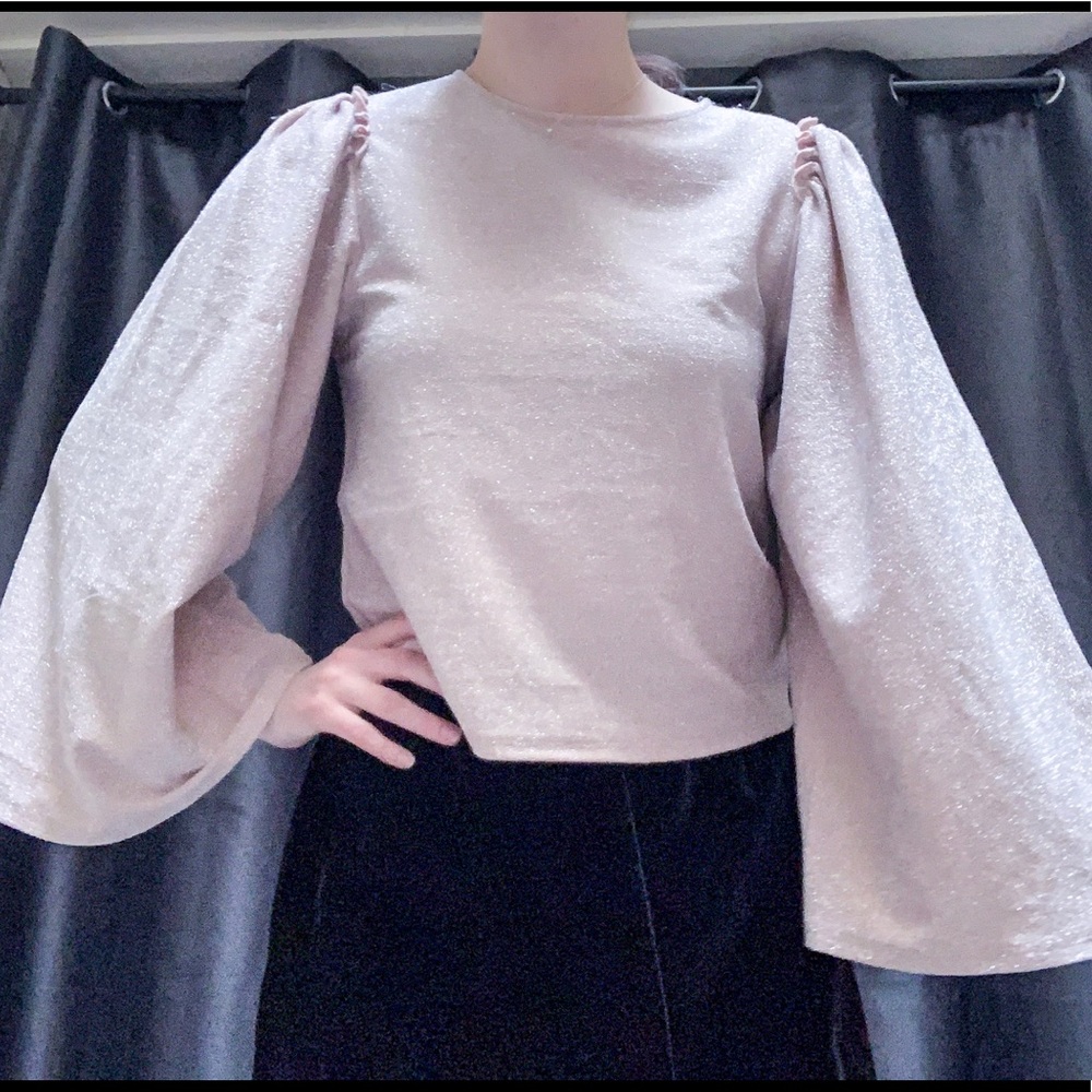 Pink Sparkly Bell Sleeve Top